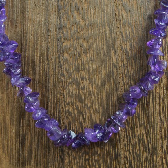 16" Sterling Silver Simple Amethyst Stone Chips Necklace Vintage - Picture 1 of 5